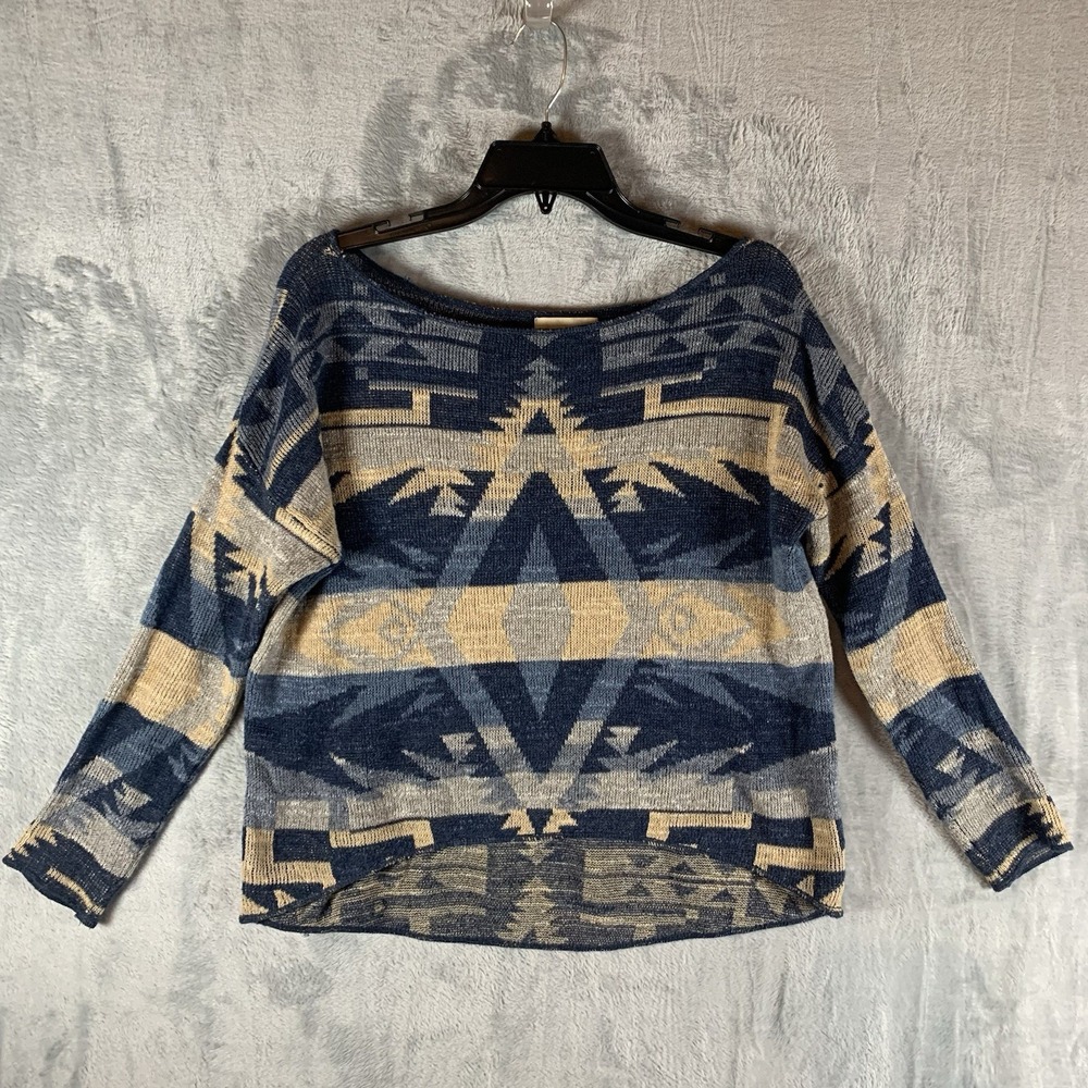 Denim & Supply Ralph Lauren Women's Aztec Sweater Blue Cream Cotton Western XS‎